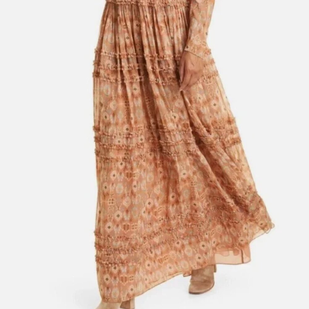 Ulla Johnson Peach Floral Ruched Silk Rabia Maxi Gown $1,195 - Picture 4 of 10